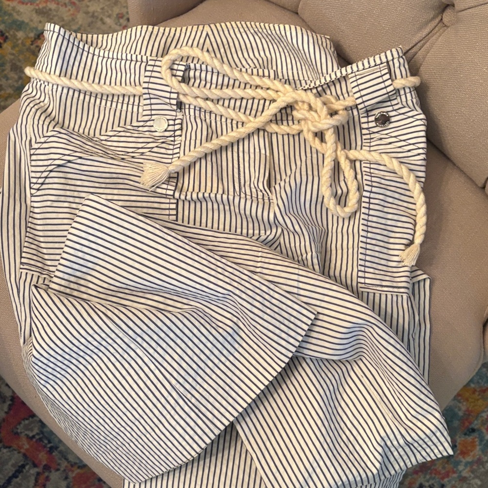 Tory Burch Navy and White Striped pants!  So fun & pair well with the floral top